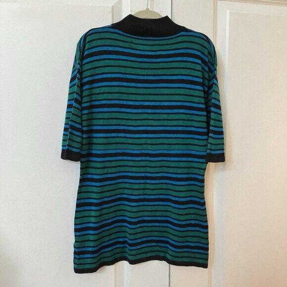 Vintage J  CO Silk Top Womens M Stripes 90s Mock Neck Short Sleeve Knit Silk - Picture 6 of 7